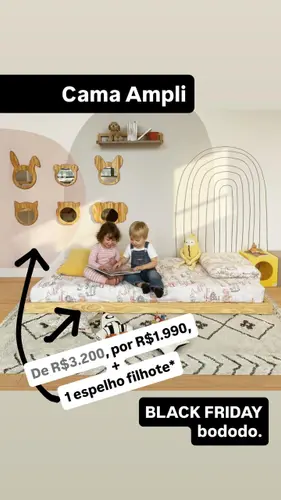 Cama Ampli e espelho lobo-guará Black Friday